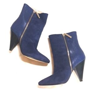 Stuart Weitzman Blue Leather and Suede Heeled Ankle Boots Size 5